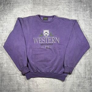 Western University UWO Mustangs Sweatshirt Mens XL Purple Embroidered Vintage